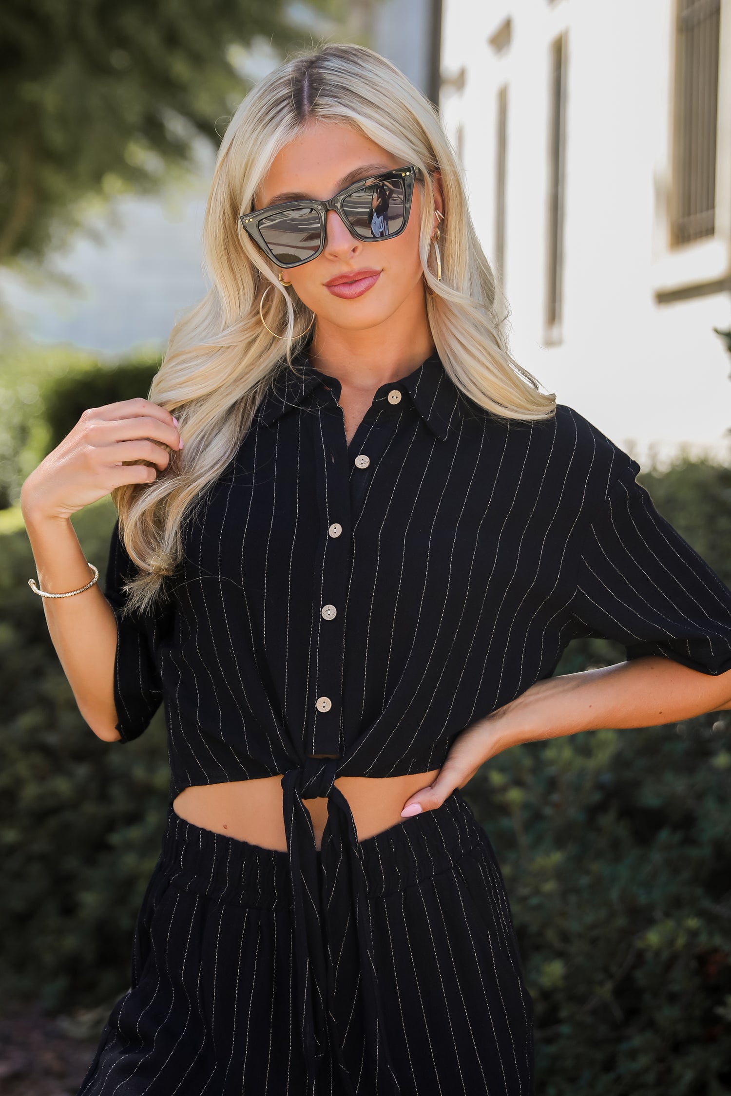 Moment Maker Striped Linen Tie-Front Blouse