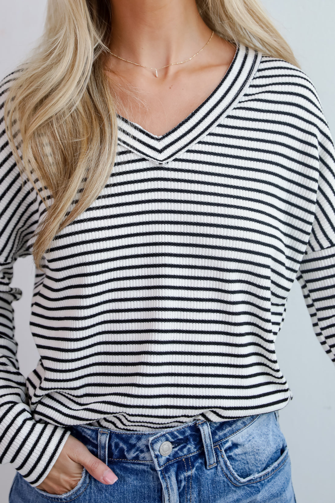 Envied Comfort Ivory Striped Knit Long Sleeve Top