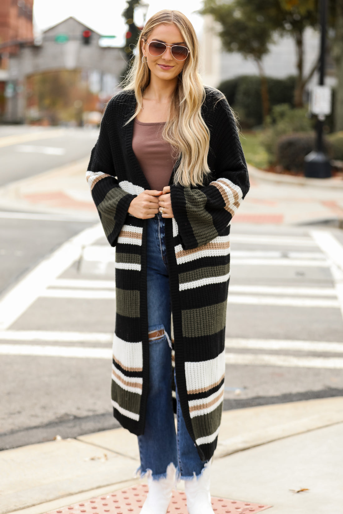 Black Striped Longline Cardigan