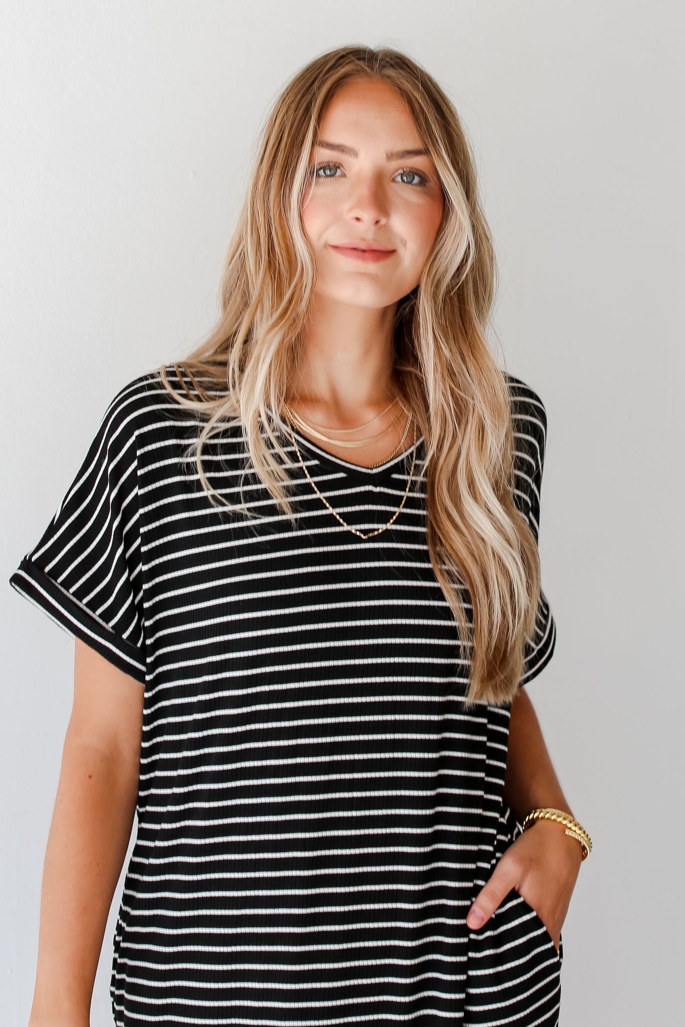 Striped T-Shirt Midi Dress close up
