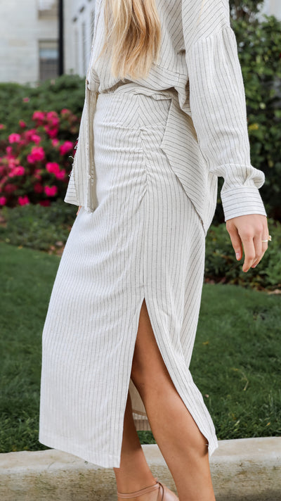 cute Linen Striped Midi Skirt