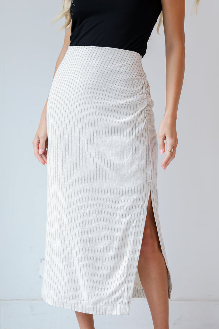trendy Linen Striped Midi Skirt