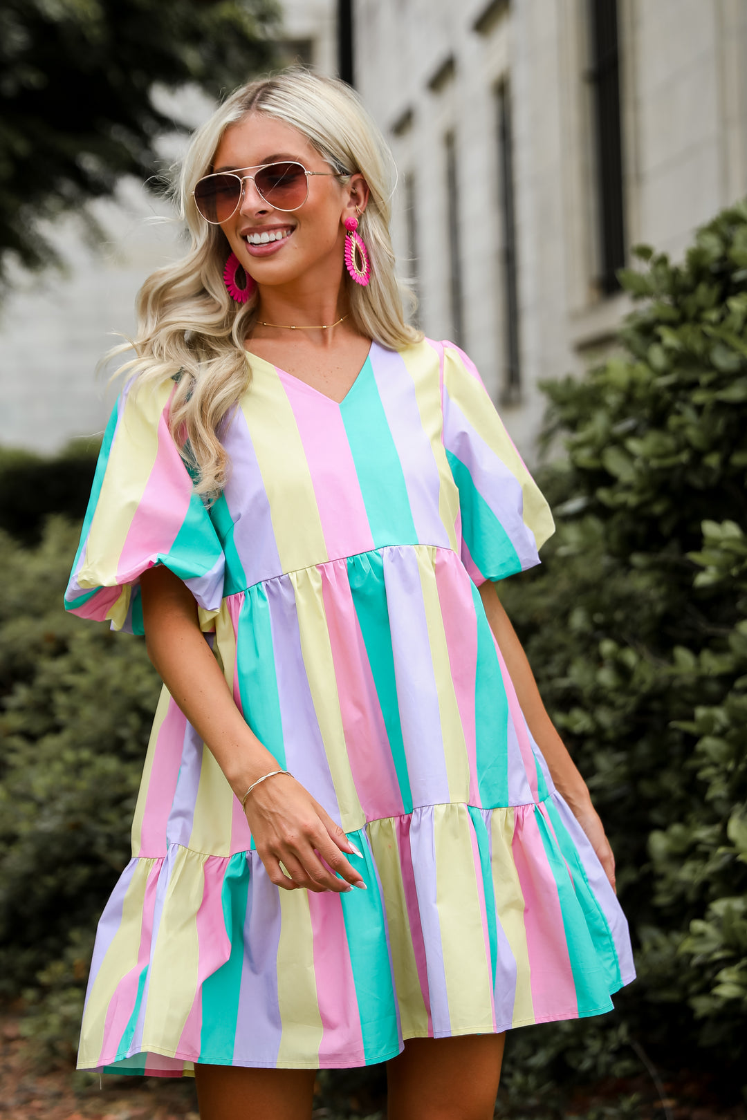 Vivid Moment Multi Striped Tiered Mini Dress