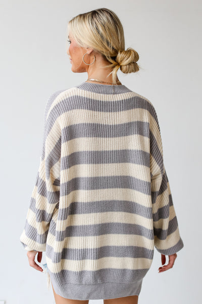 grey Striped Sweater back view