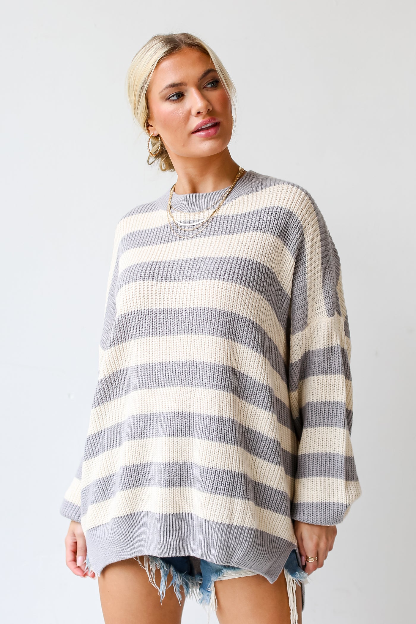 grey Striped Sweater untucked