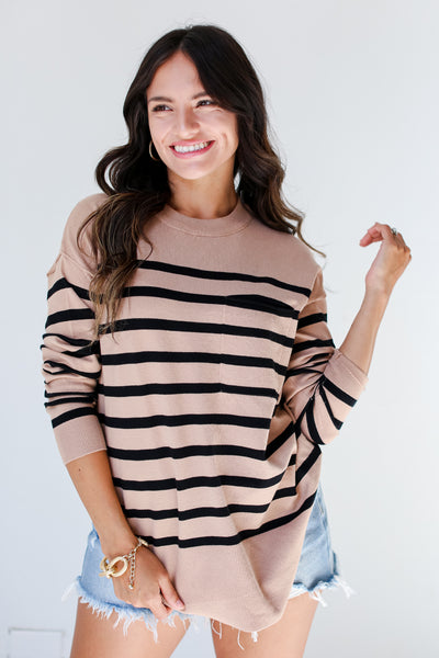 camel Striped Sweater on dress up model
