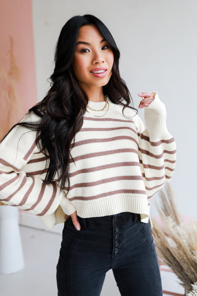 Striped Cropped Sweater on model