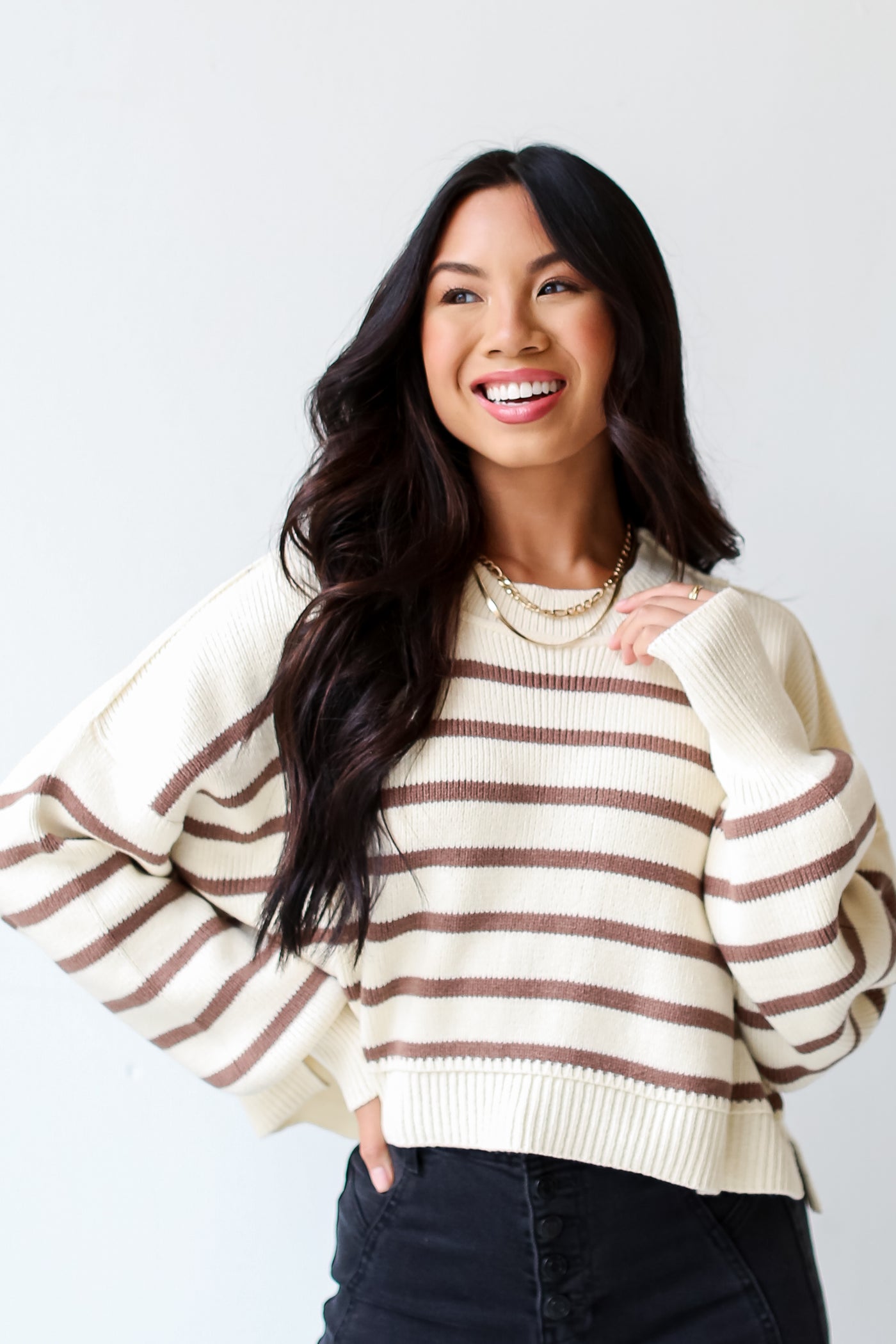 Striped Cropped Sweater front view