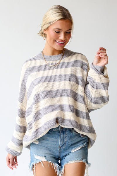 grey Striped Sweater on dress up model