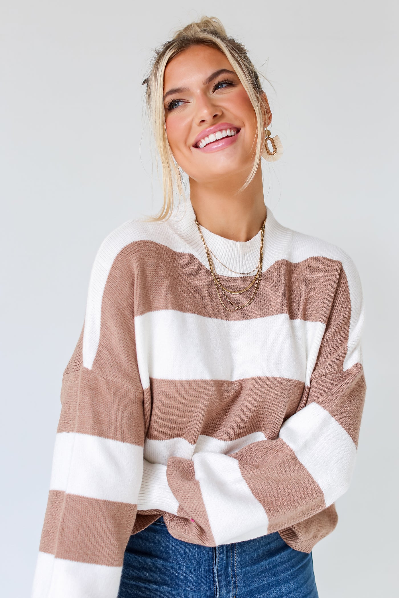 White Striped Sweater front view