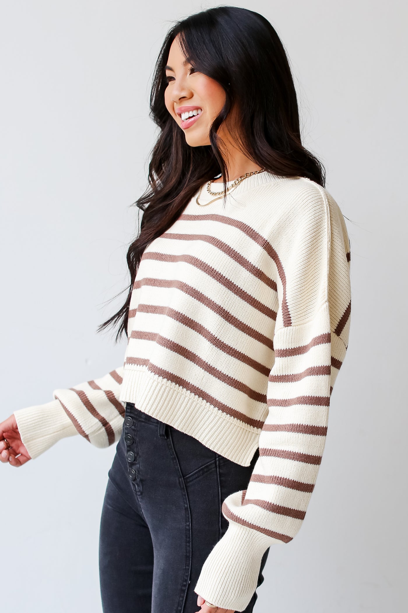 Striped Cropped Sweater side view