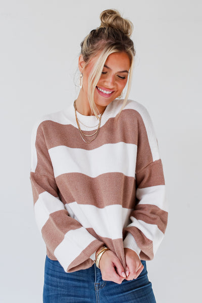 model wearing a  White Striped Sweater