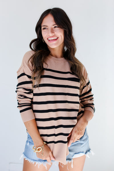 camel Striped Sweater front view