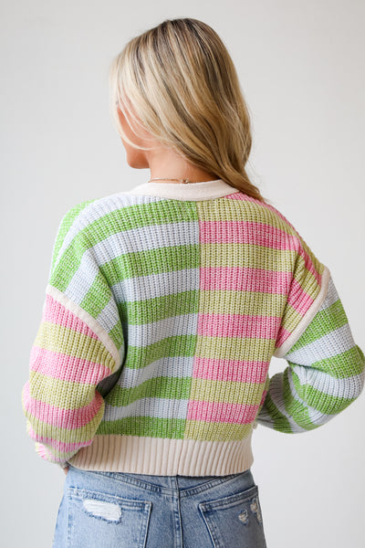womens Striped Color Block Knit Cardigan