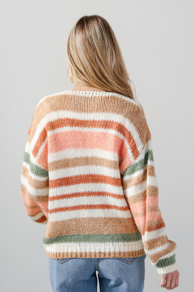 Striped Oversized Sweater Cardigan on model