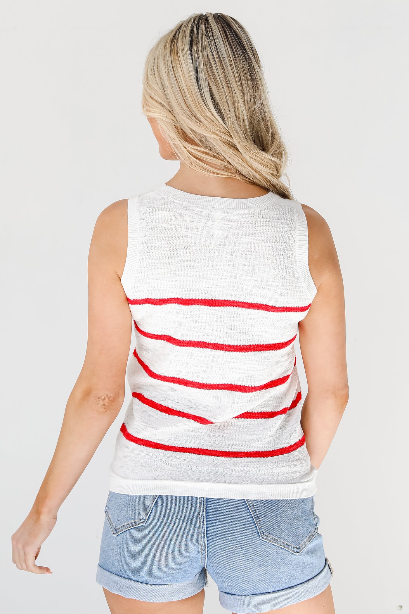 red Striped Knit Tank back view
