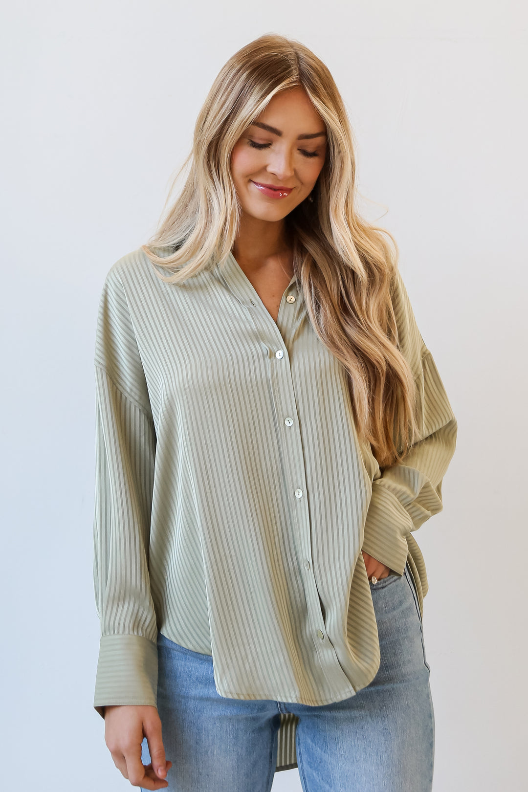 oversized Striped Button-Up Blouse