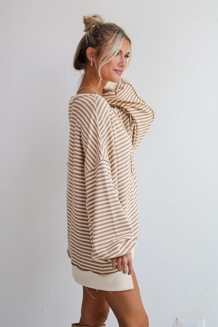 Enviably Cozy Cream Striped Oversized Waffle Knit Top