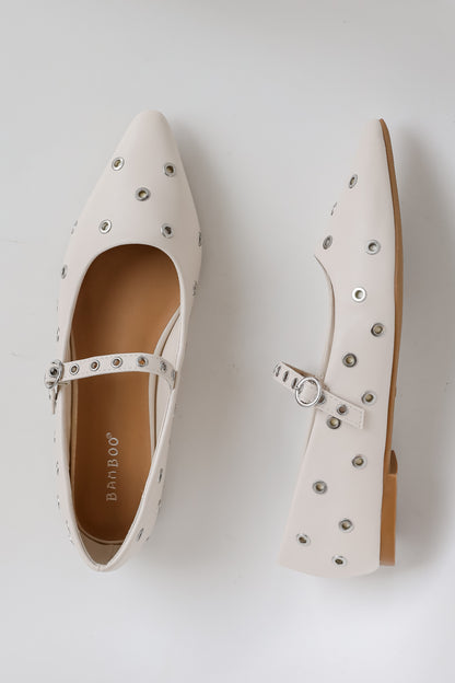 Stay On Point Ivory Studded Flats