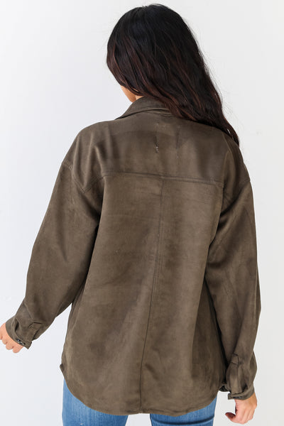 green Suede Shacket back view