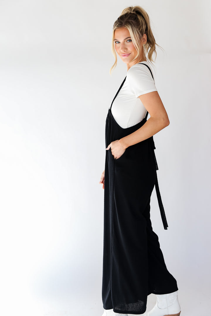 black wide leg Suspender Jumpsuit