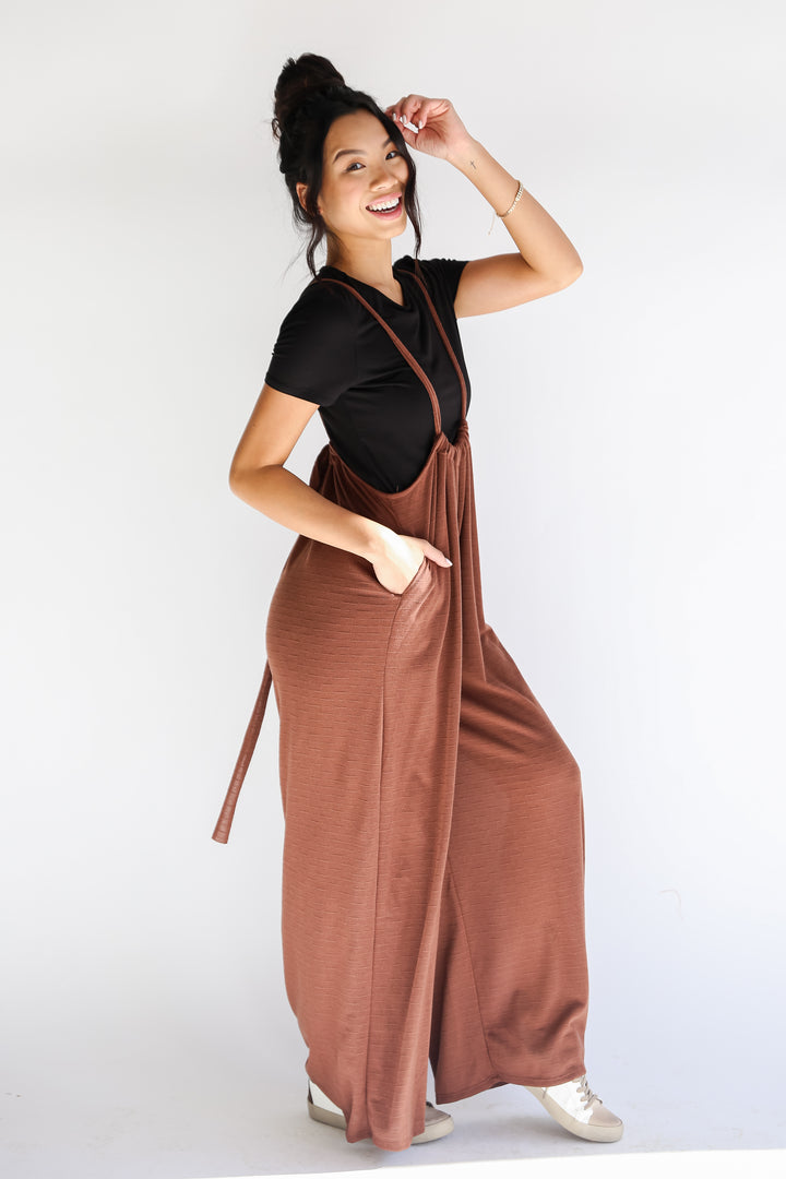 brown Suspender Jumpsuit side view