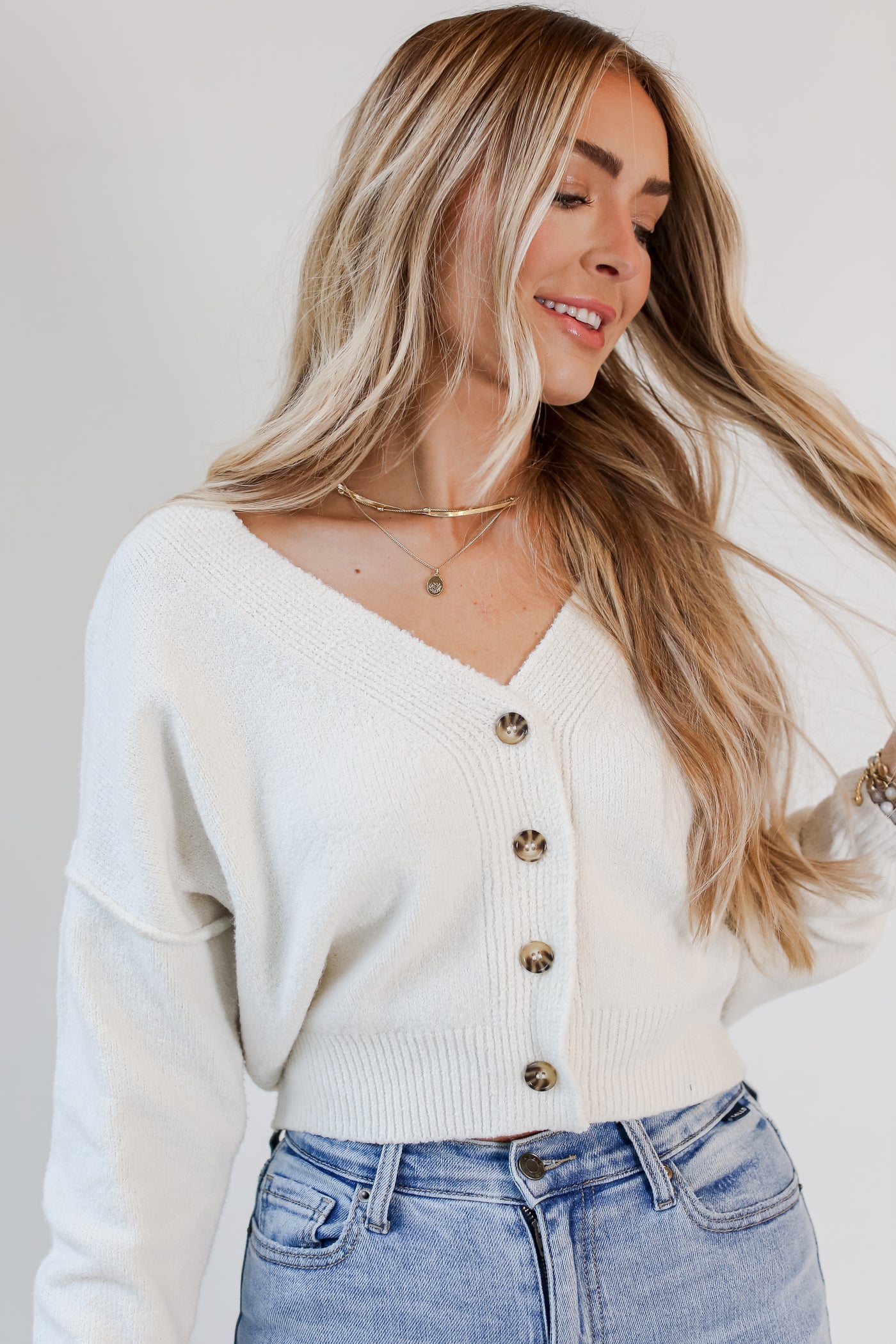 white button front cardigan