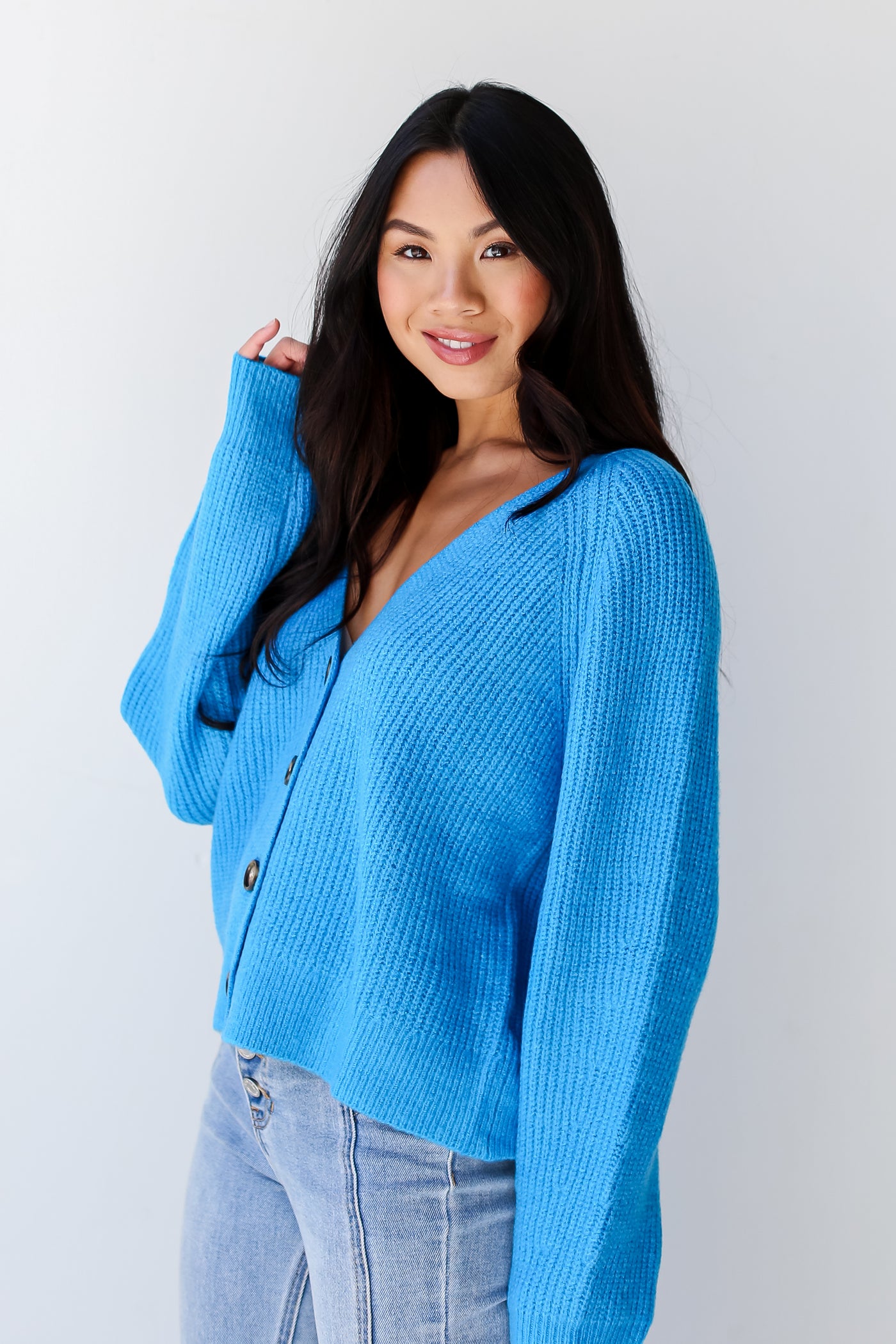blue Sweater Cardigan on model