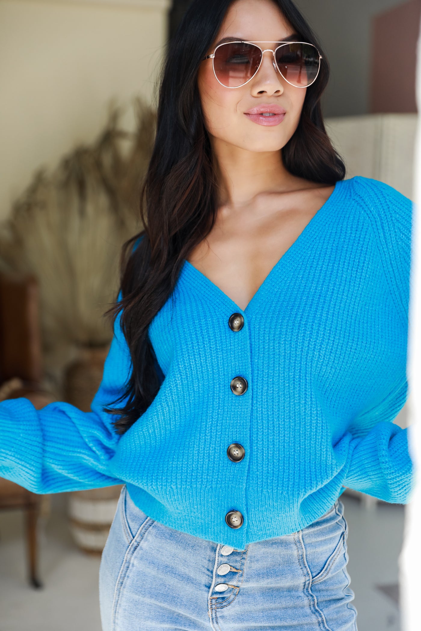 cute blue Sweater Cardigan
