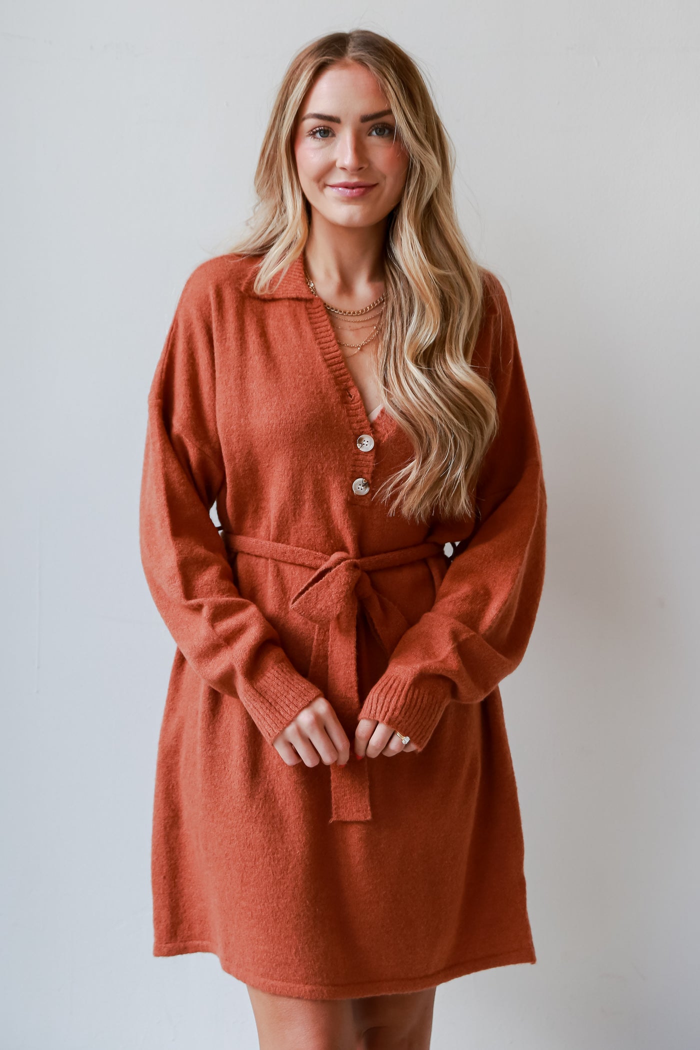 rust Sweater Dress on model