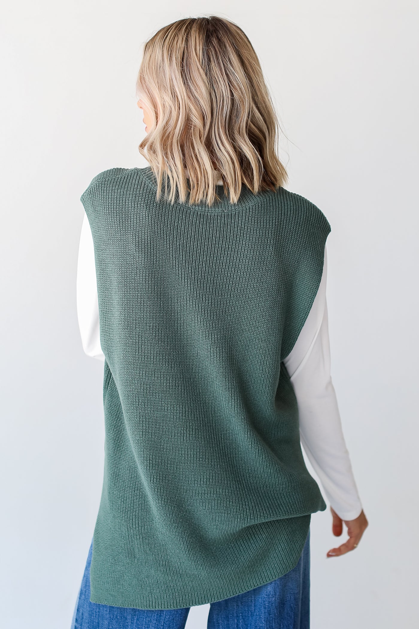 teal Oversized Sweater Vest back view