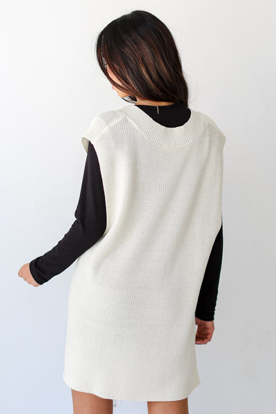 white Oversized Sweater Vest back view
