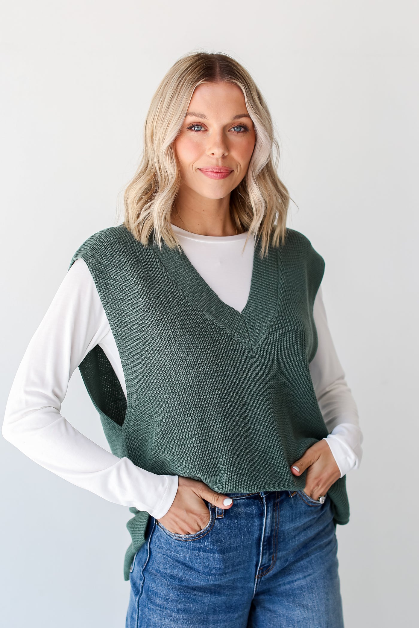 teal Oversized Sweater Vest front view