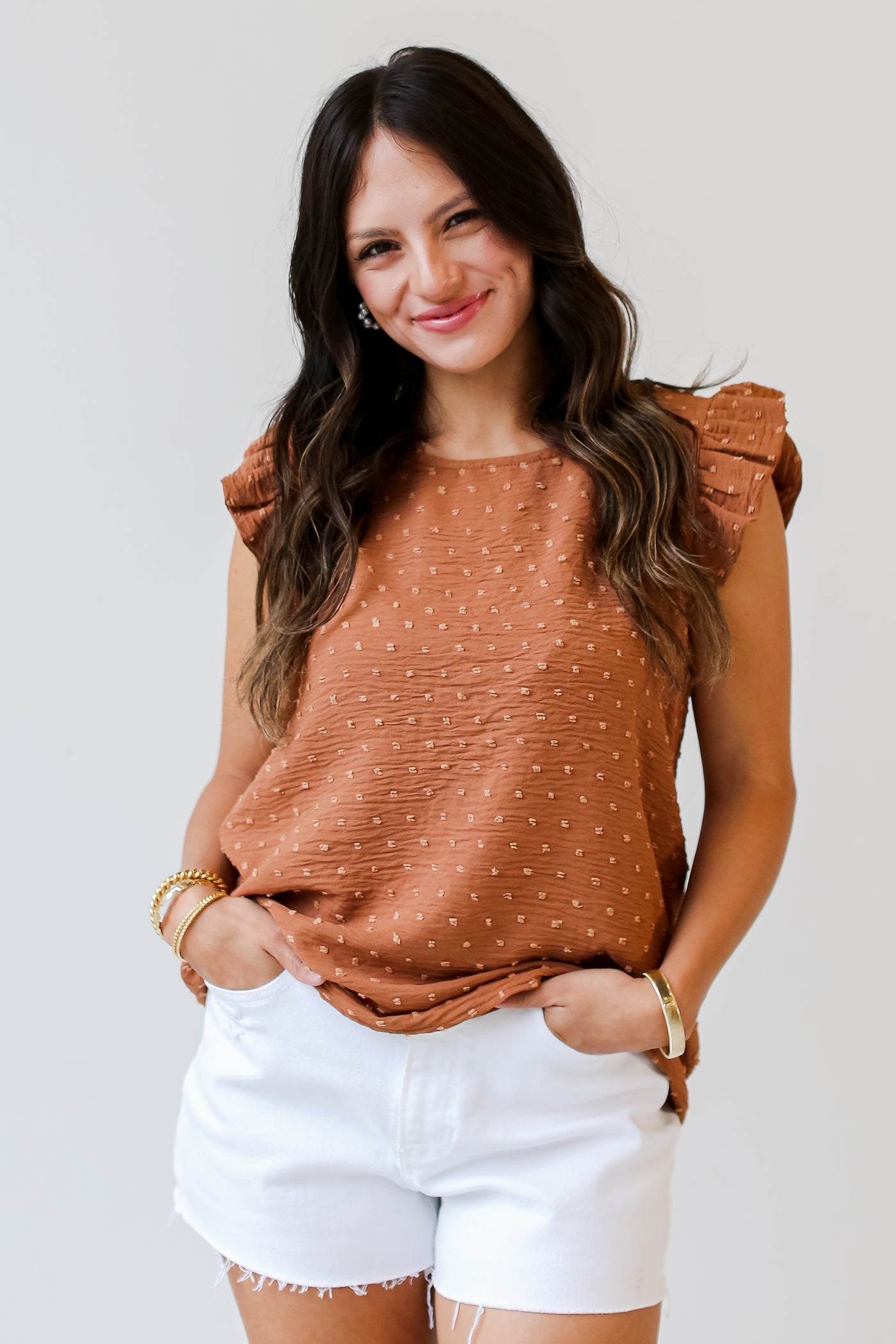 rust Swiss Dot Blouse front view