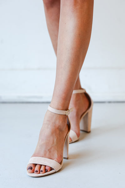 comfortable Nude Ankle Strap Heels