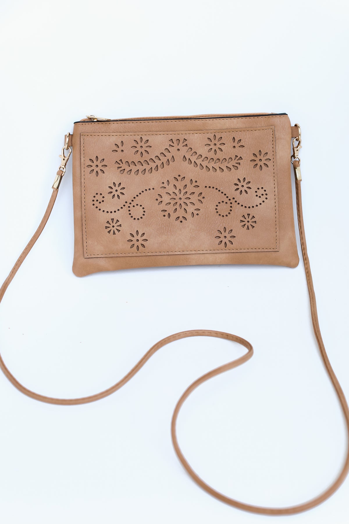Faux Leather Laser Cut Crossbody Bag ShopDressUp Dress Up