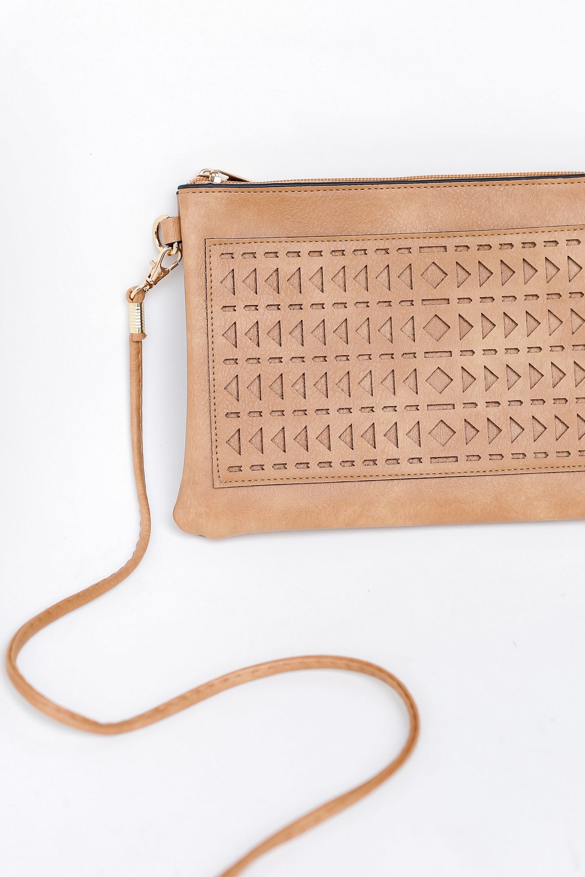 Camel Faux Leather Laser Cut Crossbody Bag Dress Up