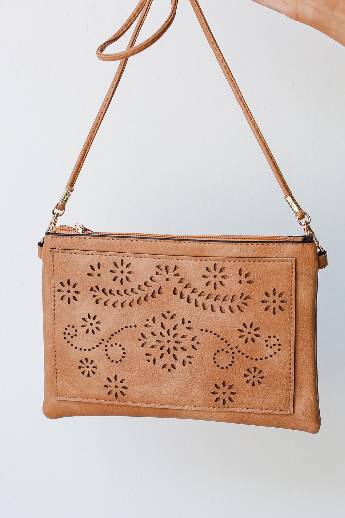 Faux Leather Laser Cut Crossbody Bag ShopDressUp Dress Up