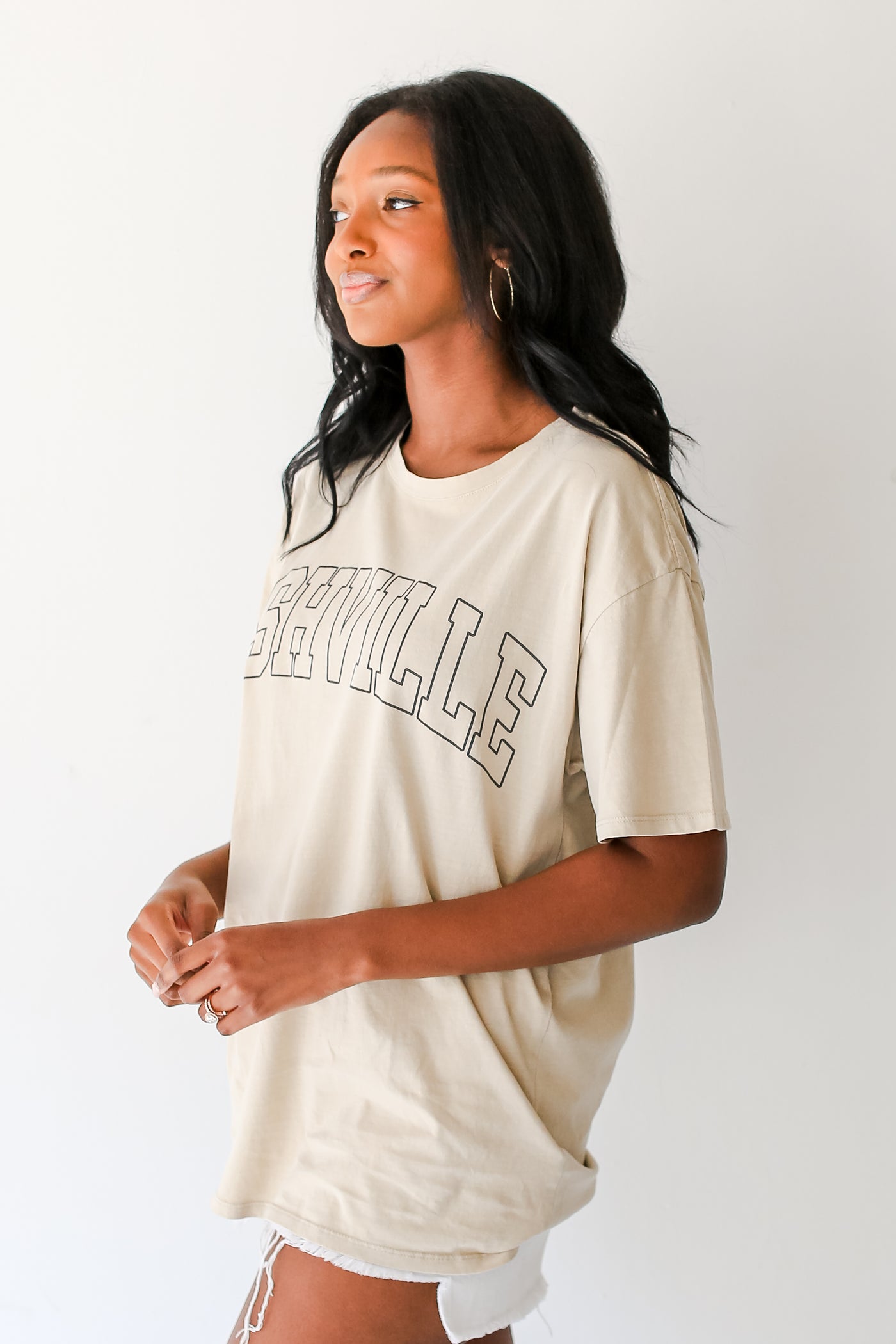 tan Nashville Graphic Tee side view