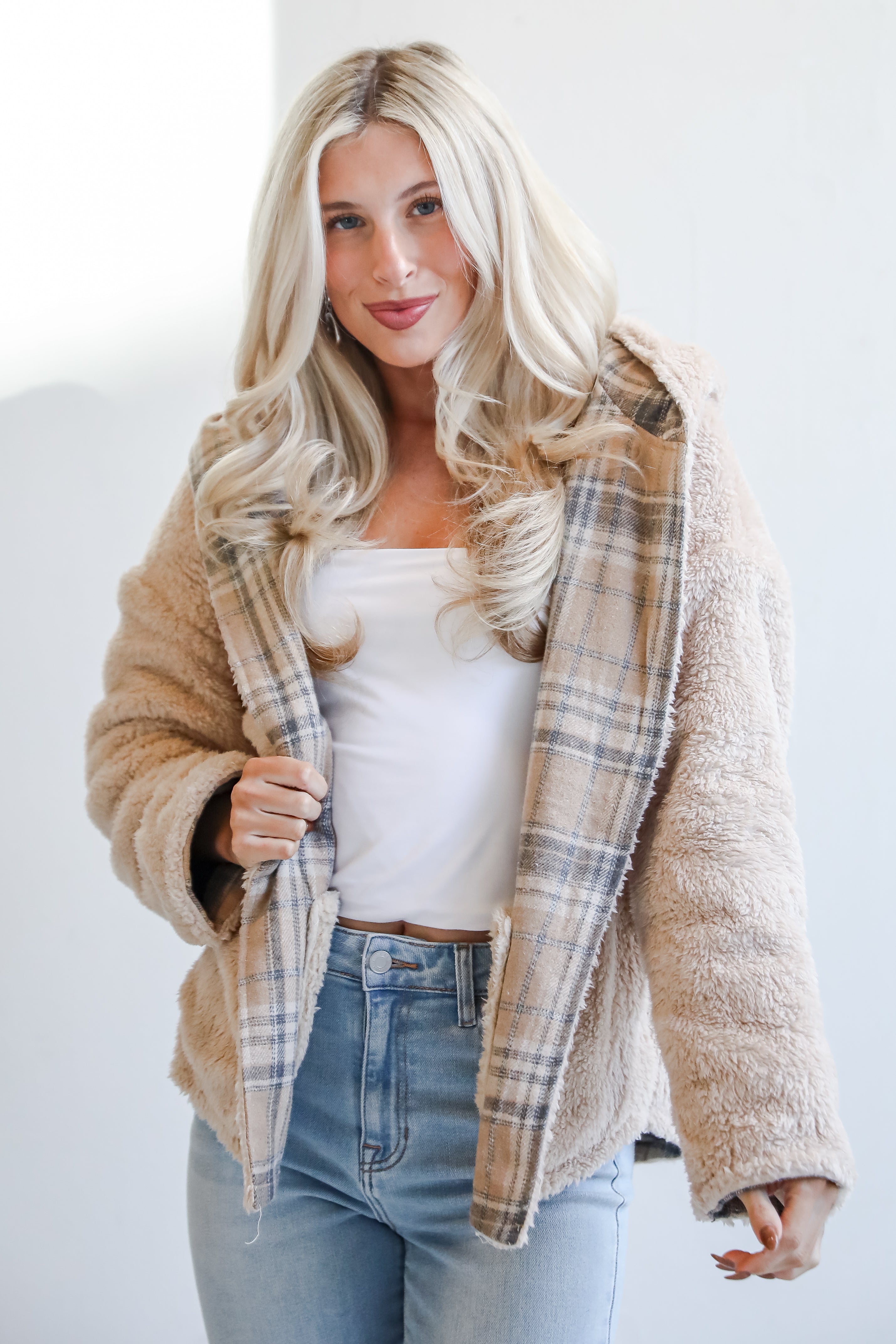 Perfected Comfort Reversible Sherpa Plaid Jacket