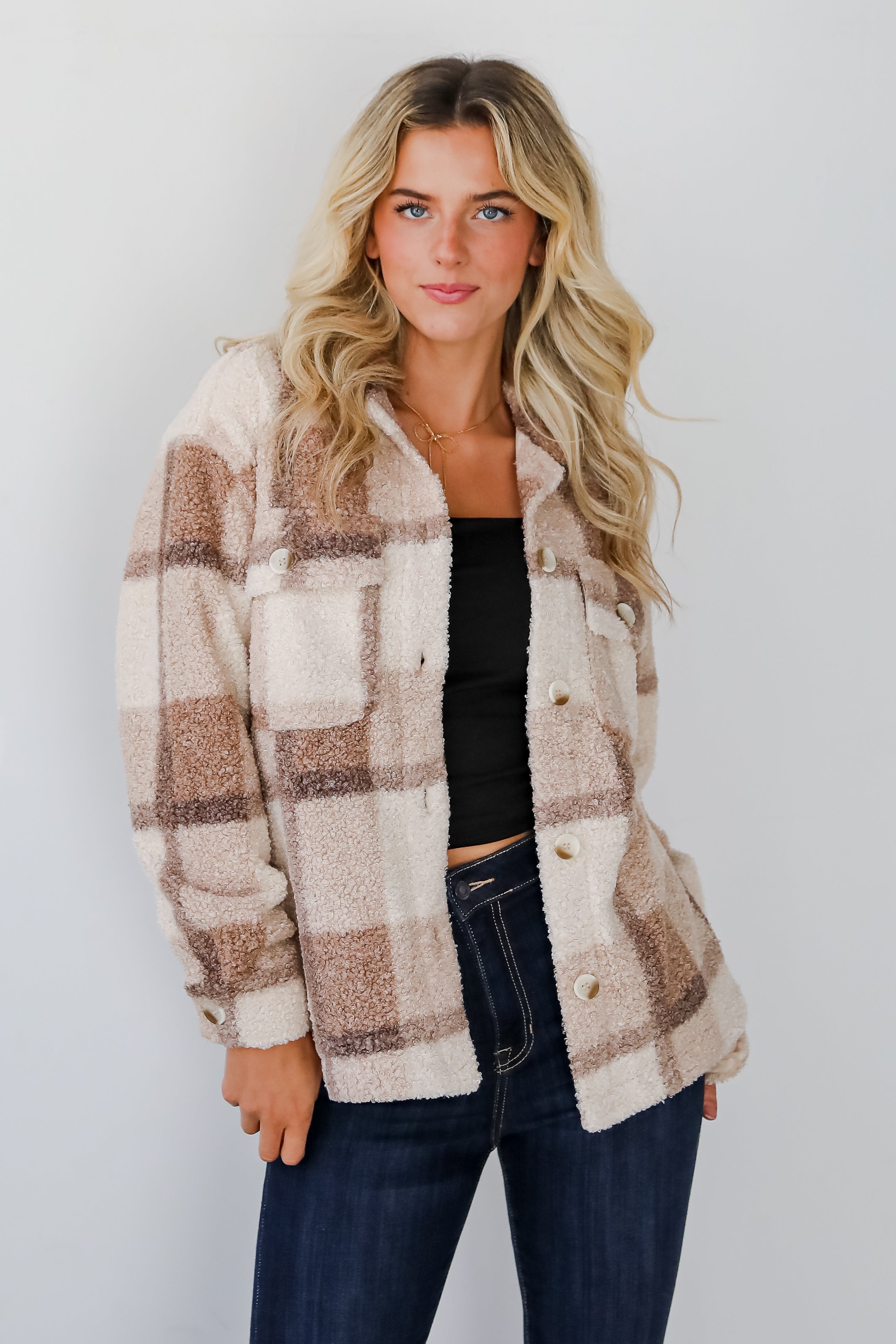 Cuddly Cute Plaid Teddy Shacket