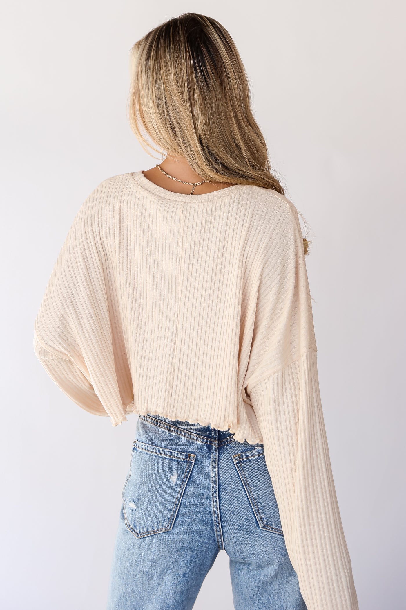 Ivory Ribbed Knit Top back view