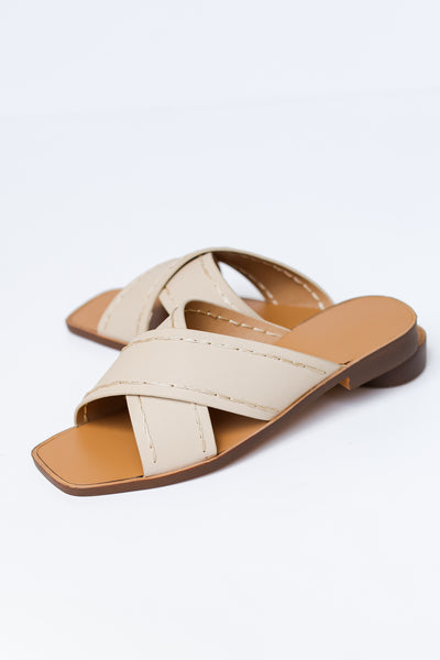 tan Slide Sandals flat lay