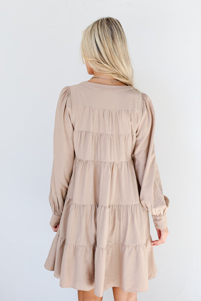 taupe Tiered Mini Dress back view