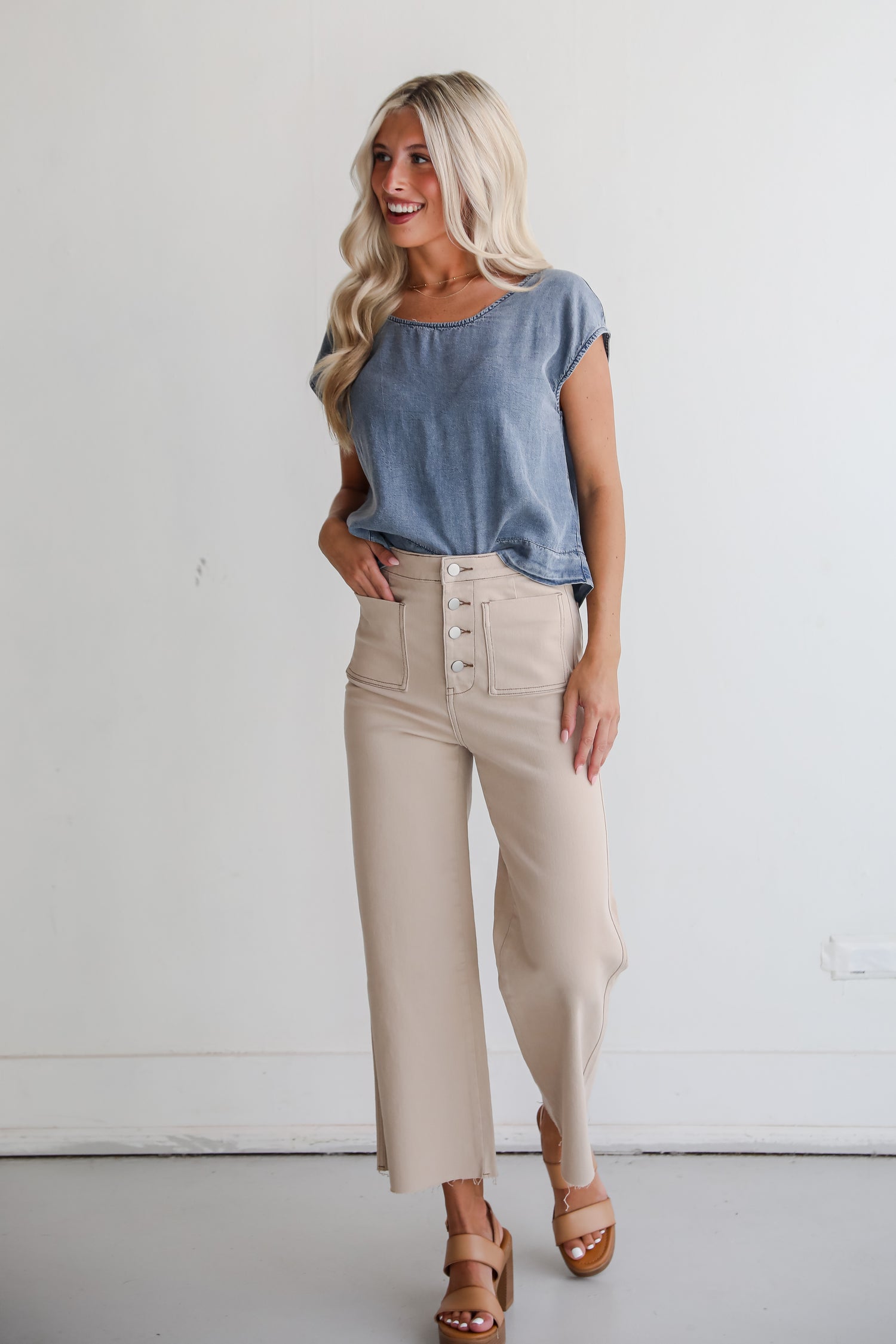 Perfected Aesthetic Tan Wide Leg Jeans