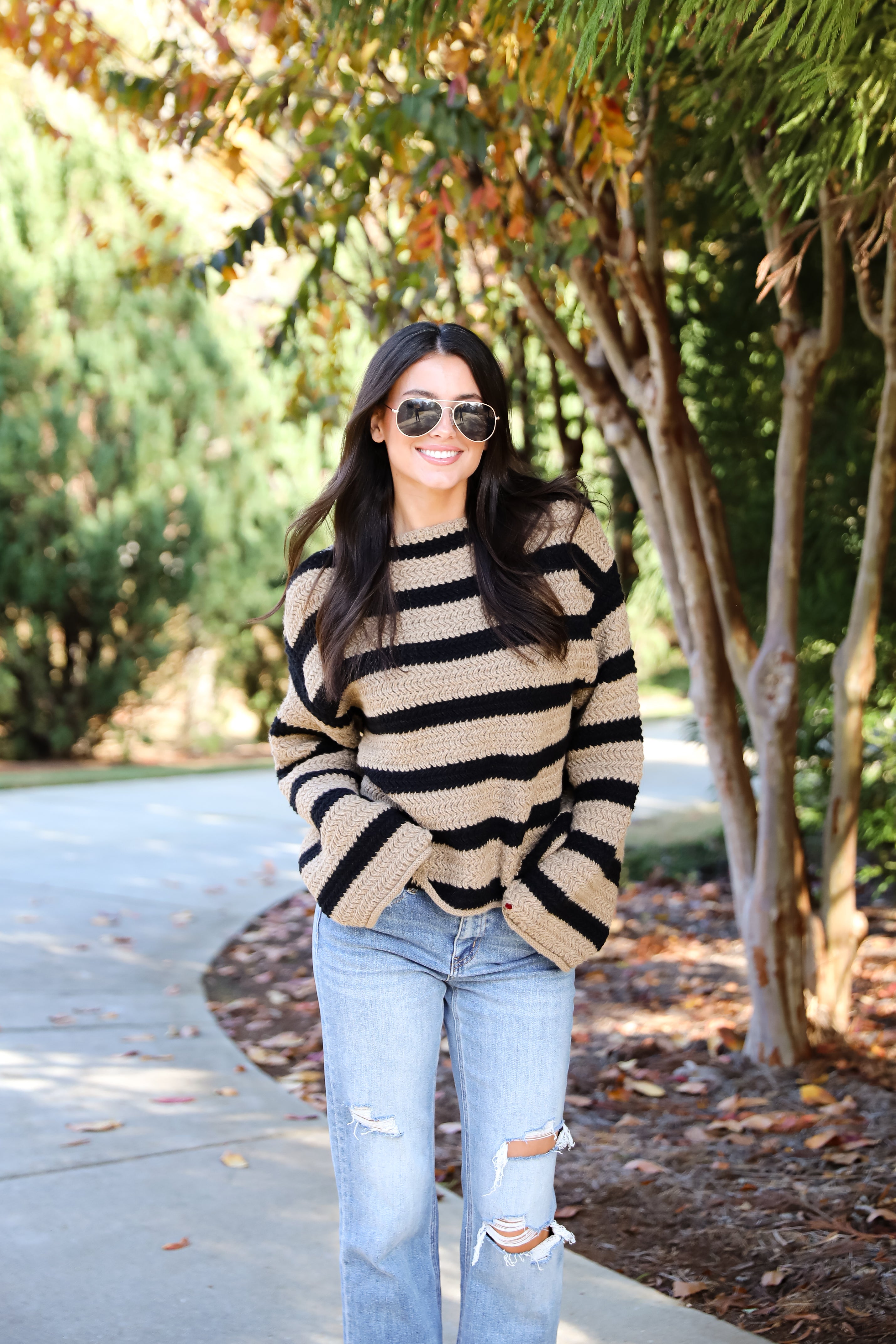 Cozy Warmth Taupe Striped Sweater