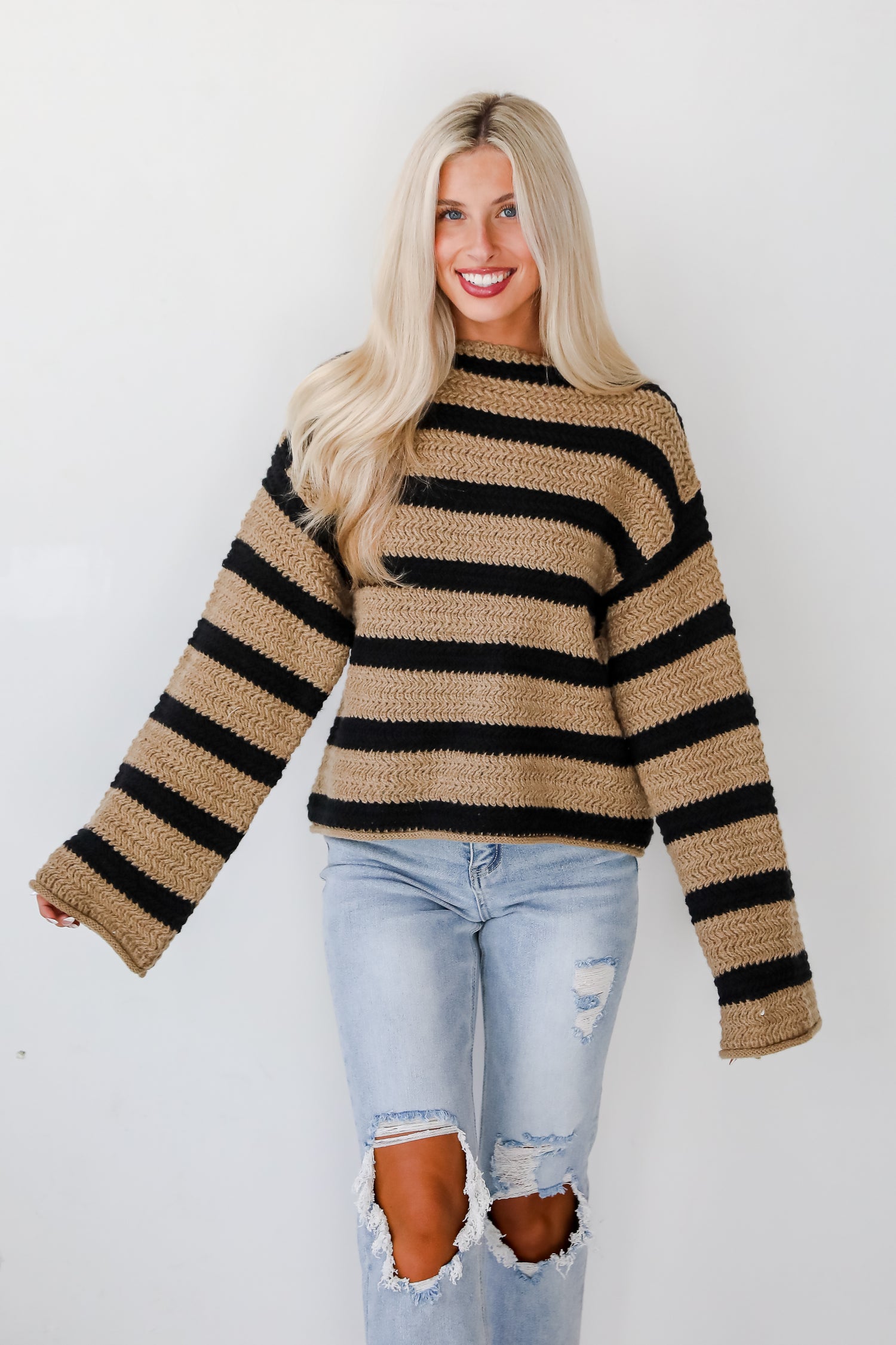 Cozy Warmth Taupe Striped Sweater