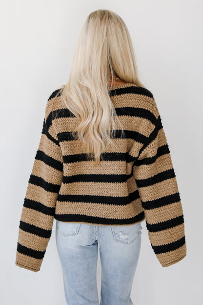 Cozy Warmth Taupe Striped Sweater