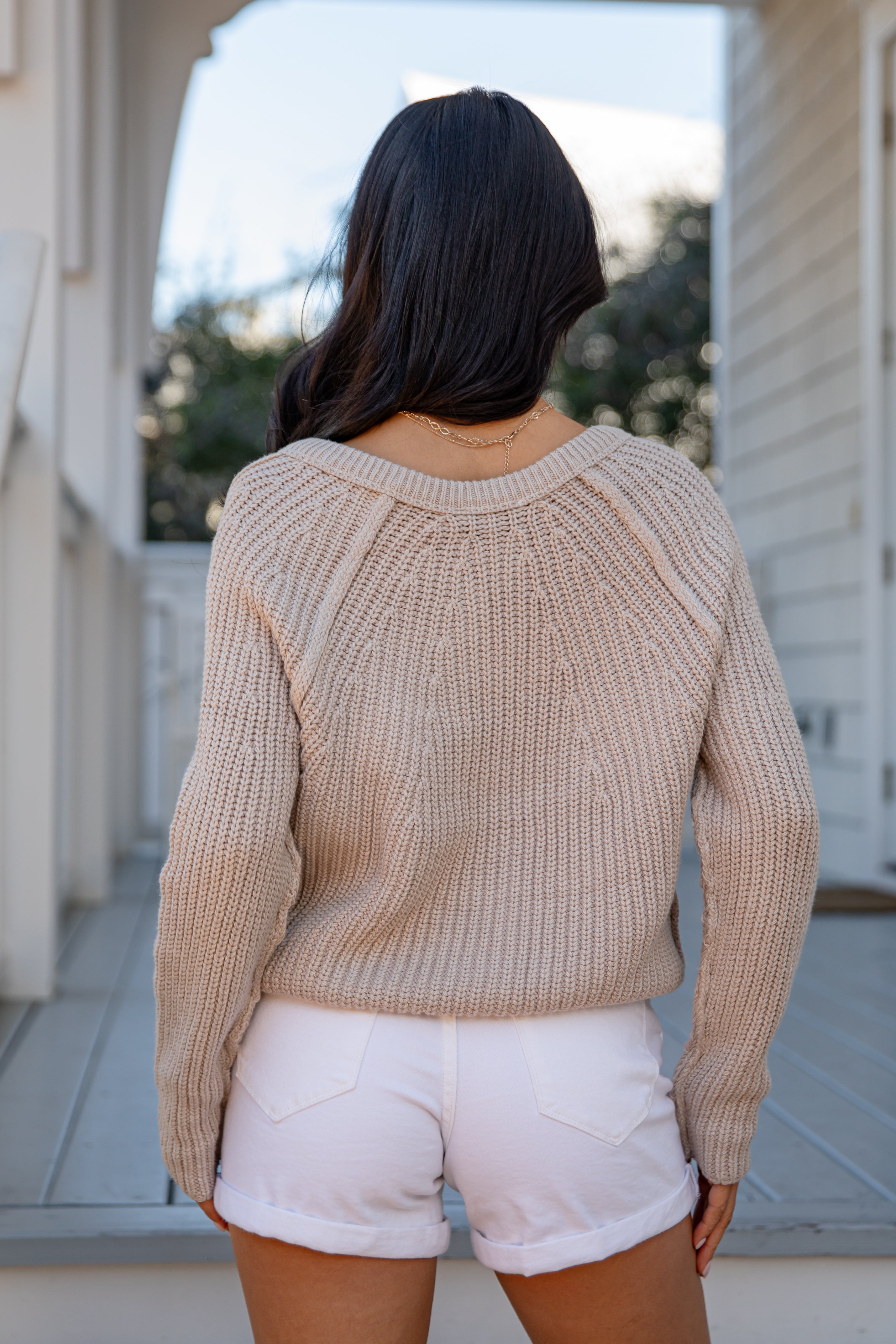 Latte Foam Button-Front Taupe Sweater | Trendy Women's Tops
