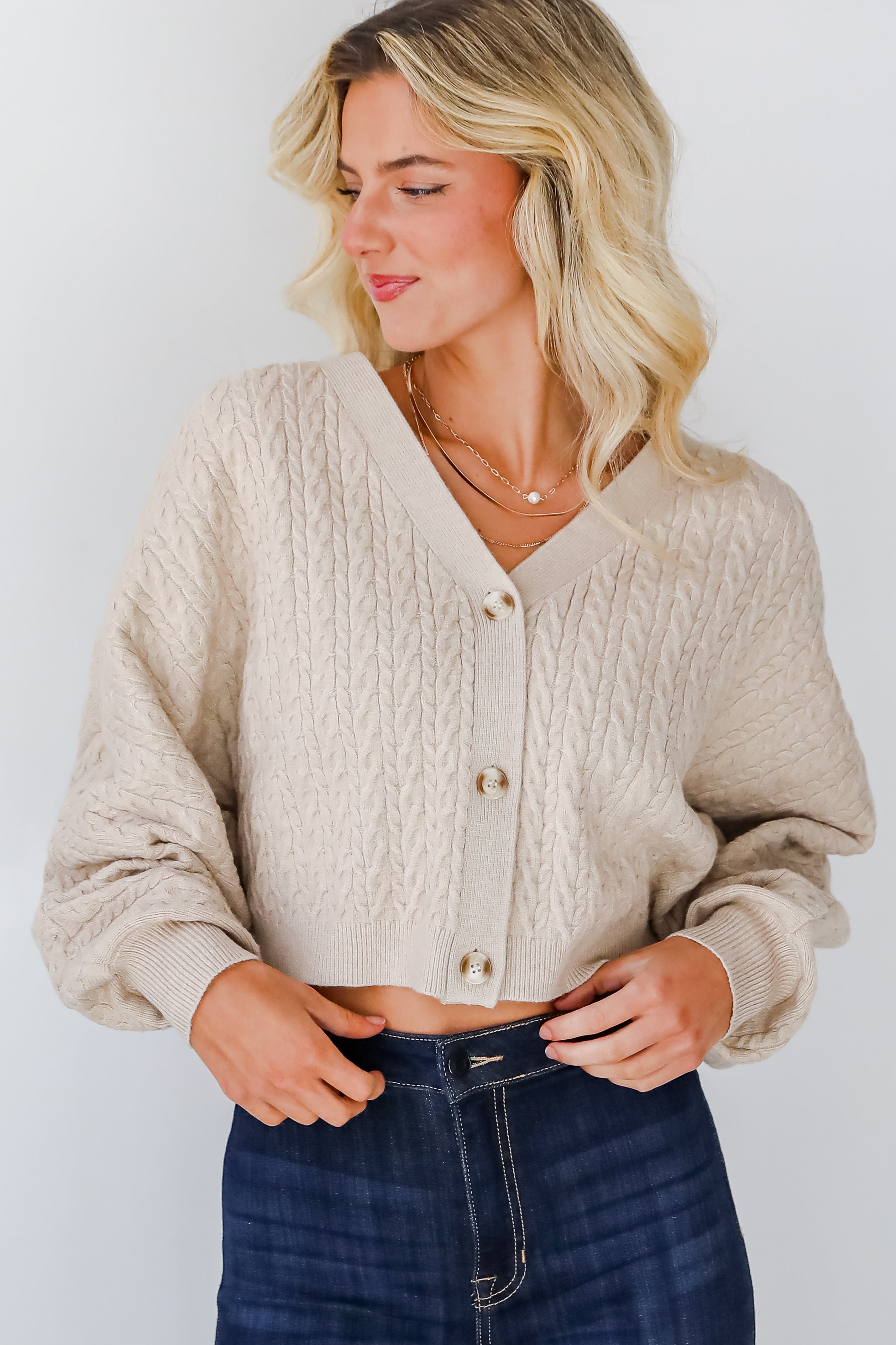 Versatile Intention Taupe Cable Knit Sweater Cardigan